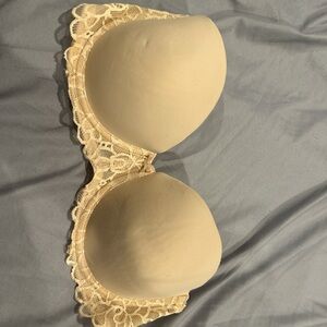 Beige/Nude Lace Trim Strapless Bra